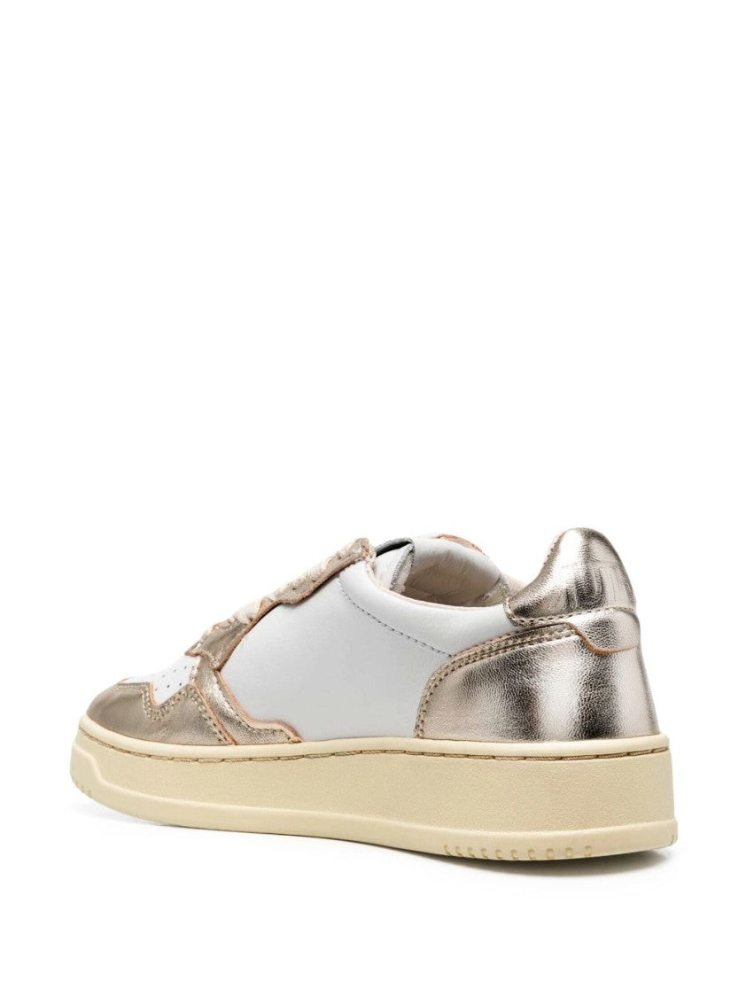 Autry White/Gold-Tone Logo-Patch Lace-Up Sneakers