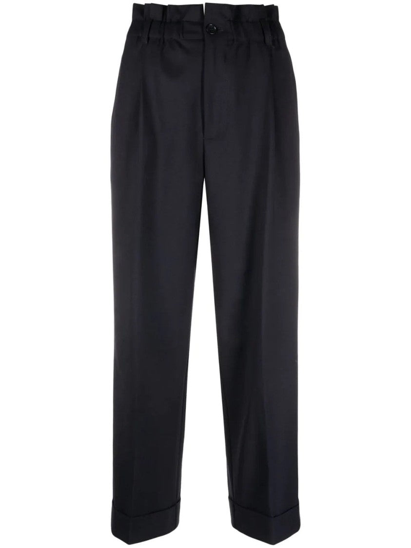 P.A.R.O.S.H. Tailored Blue Straight Pants With Gathered Waistband