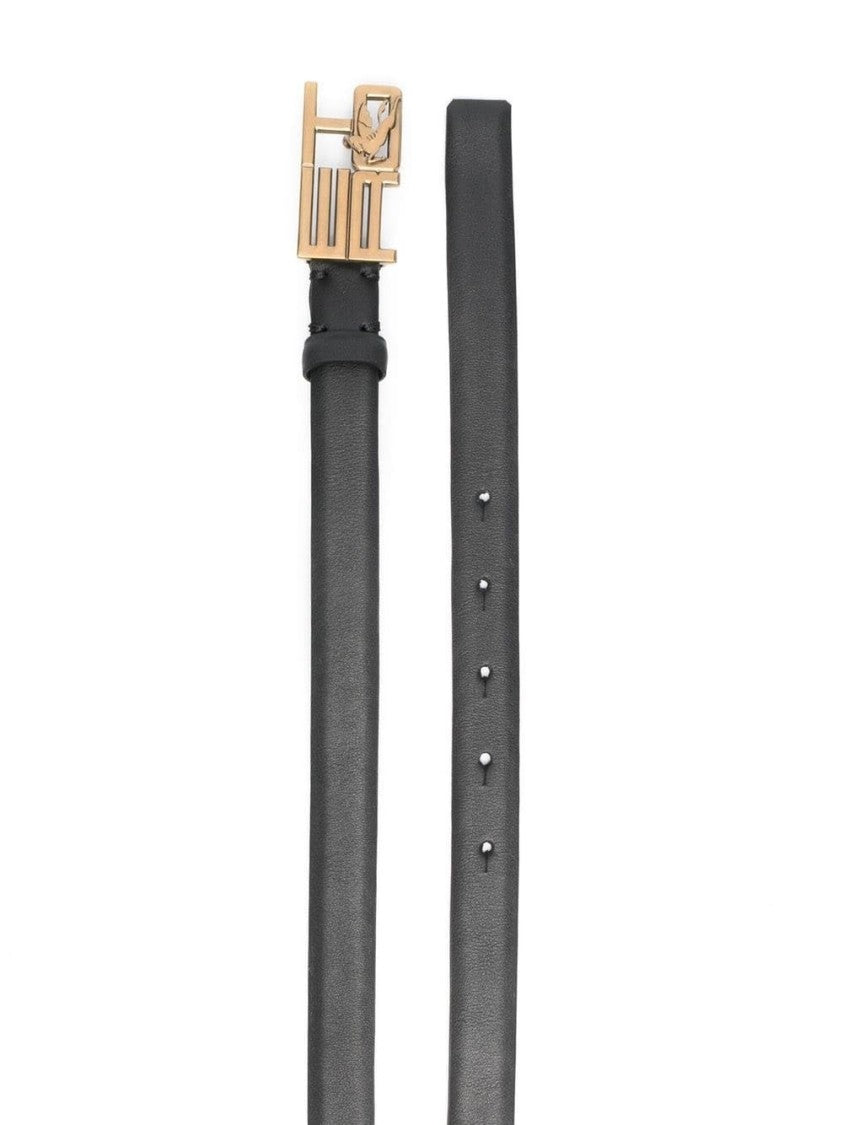 Etro Elegant Black Leather Belt With Gold-Tone Buckle