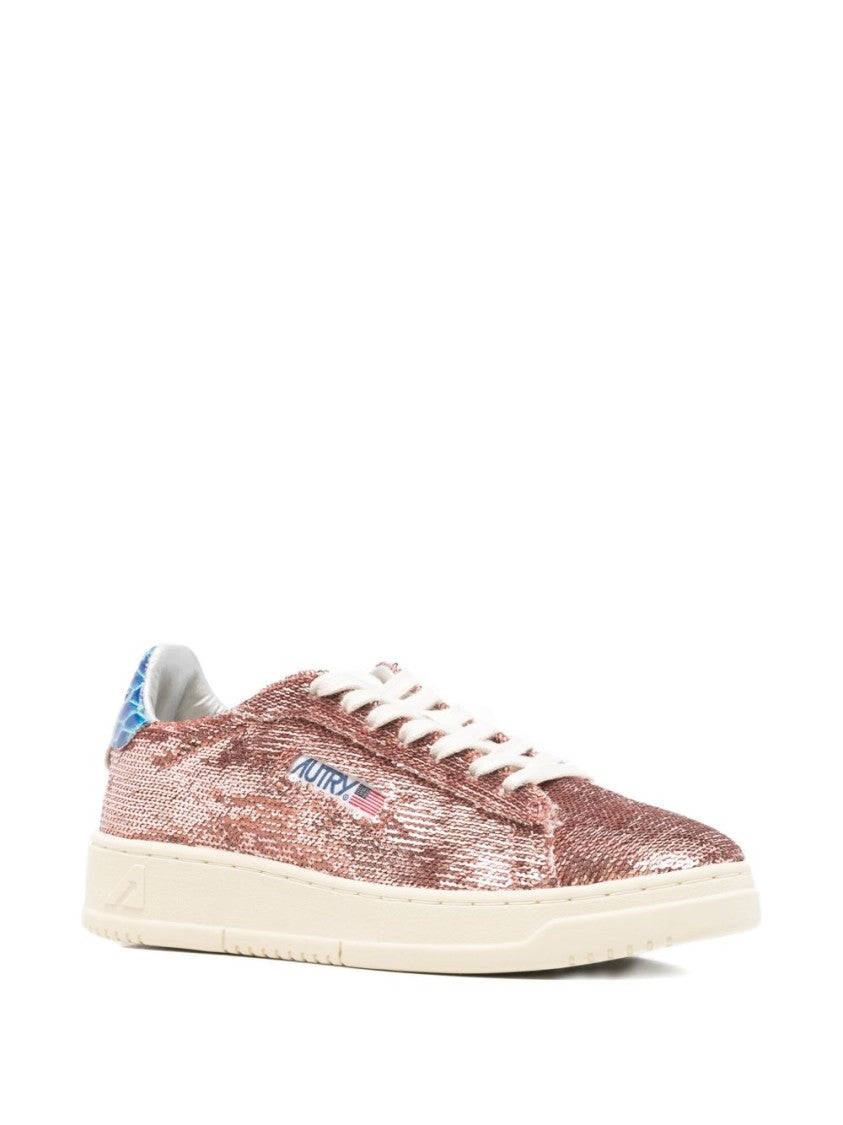 Autry Metallic Rose Gold Sneakers With Textured Scale Pattern