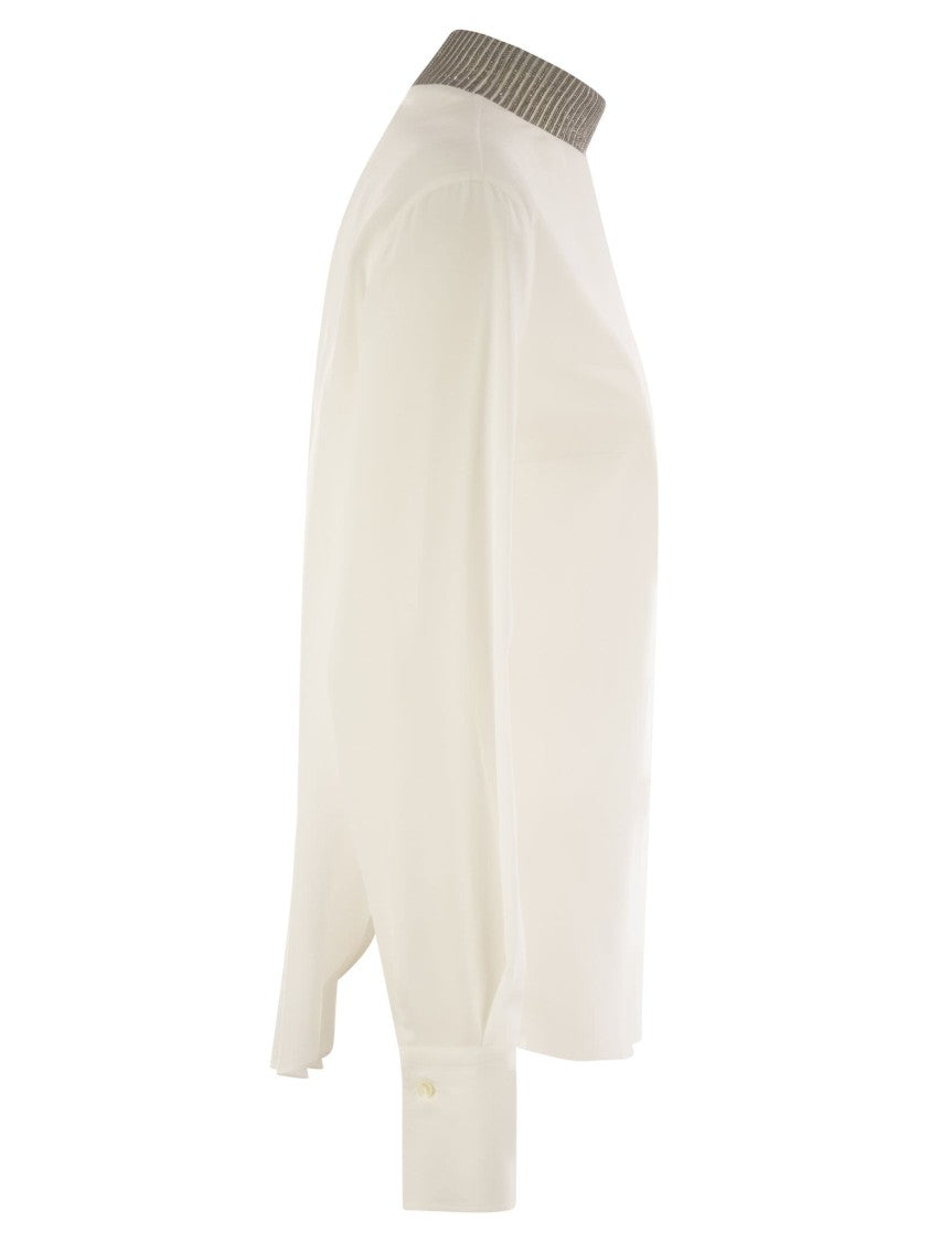 Brunello Cucinelli Silk Crepe De Chine Blouse With Neck Jewel