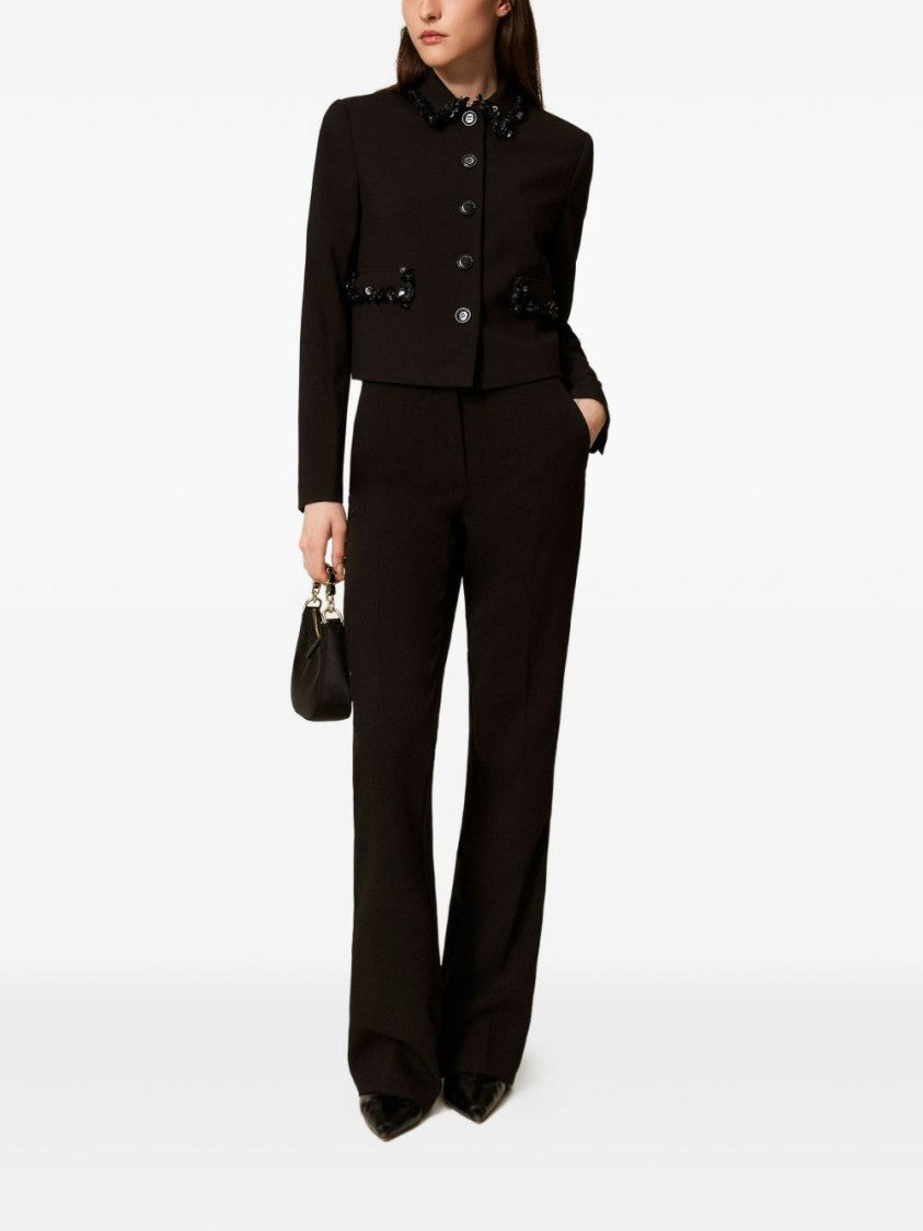 Twin-Set Tailored Black Trousers With Flared Hem