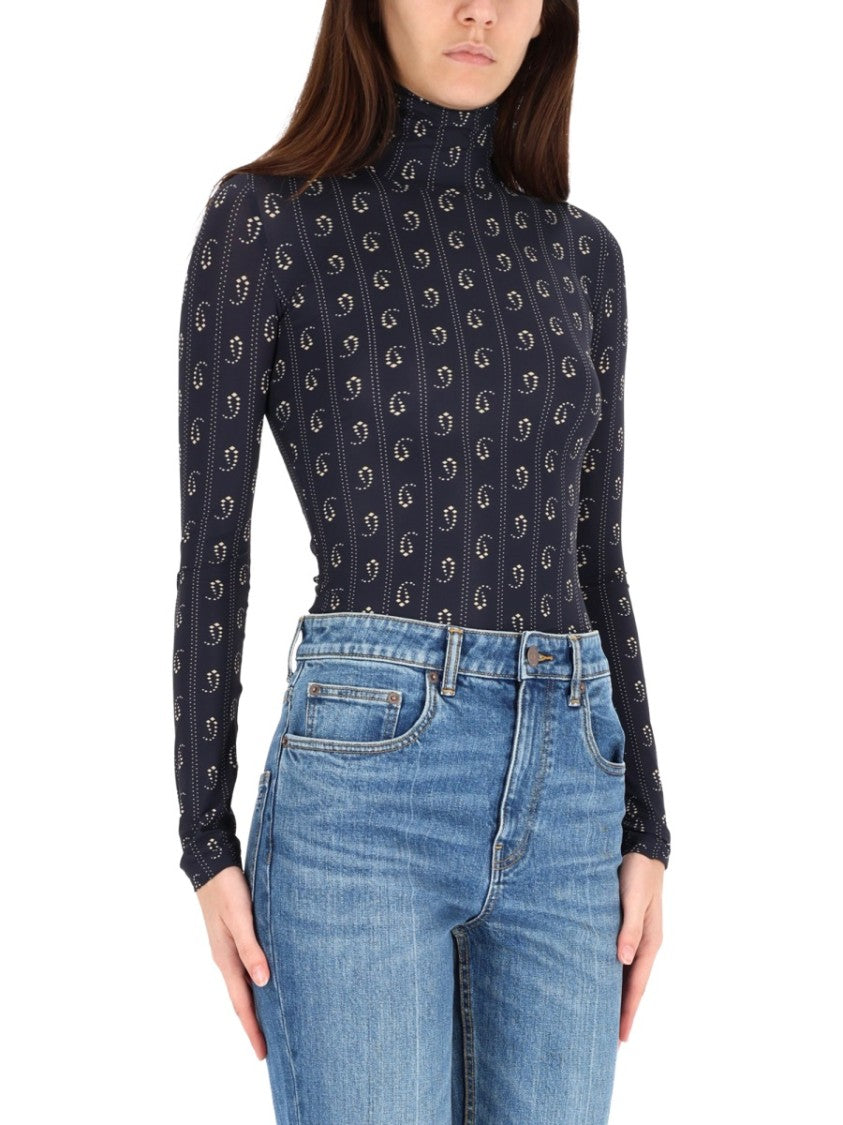 Tory Burch Ribbed Fitted Sweater With High Neckline