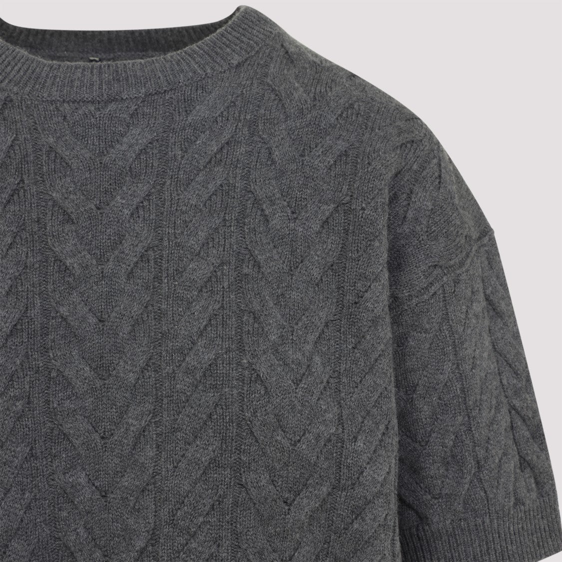 Max Mara Textured Cable Knit Grey Wool Sweater