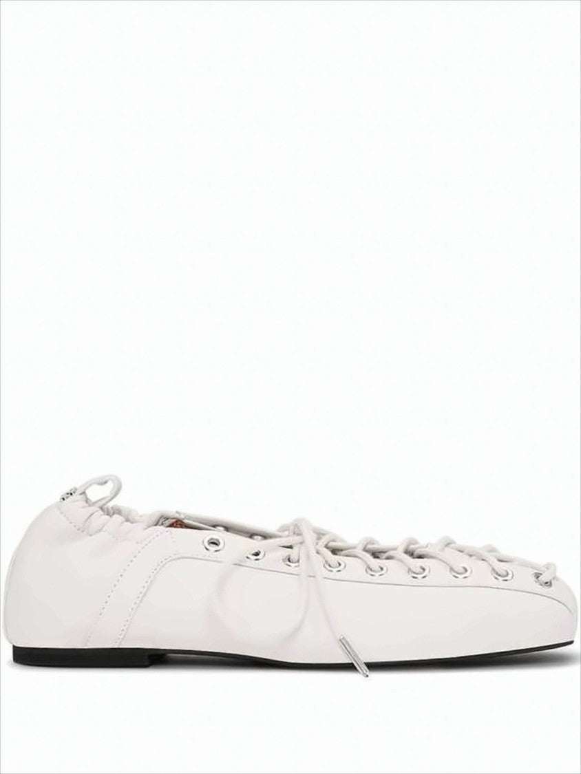 Ganni Minimalist White Flats With Gathered Elastic Detail