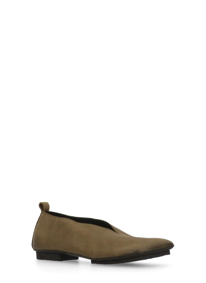 Uma Wang Olive Green Smooth Leather Ballet Shoes