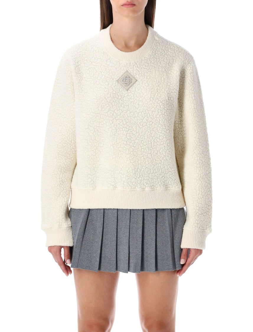 Casablanca Plush Cashmere And Terry Fleece Crew Sweater