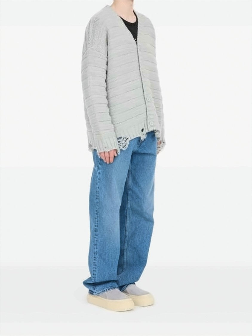 Mm6 By Maison Margiela Boxy Fit V-Neck Cardigan With Textured Knit