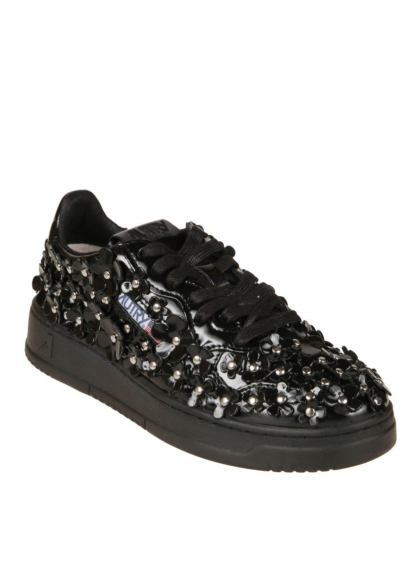 Autry Sparkling Black Low-Top Sneakers With Sequin Detail