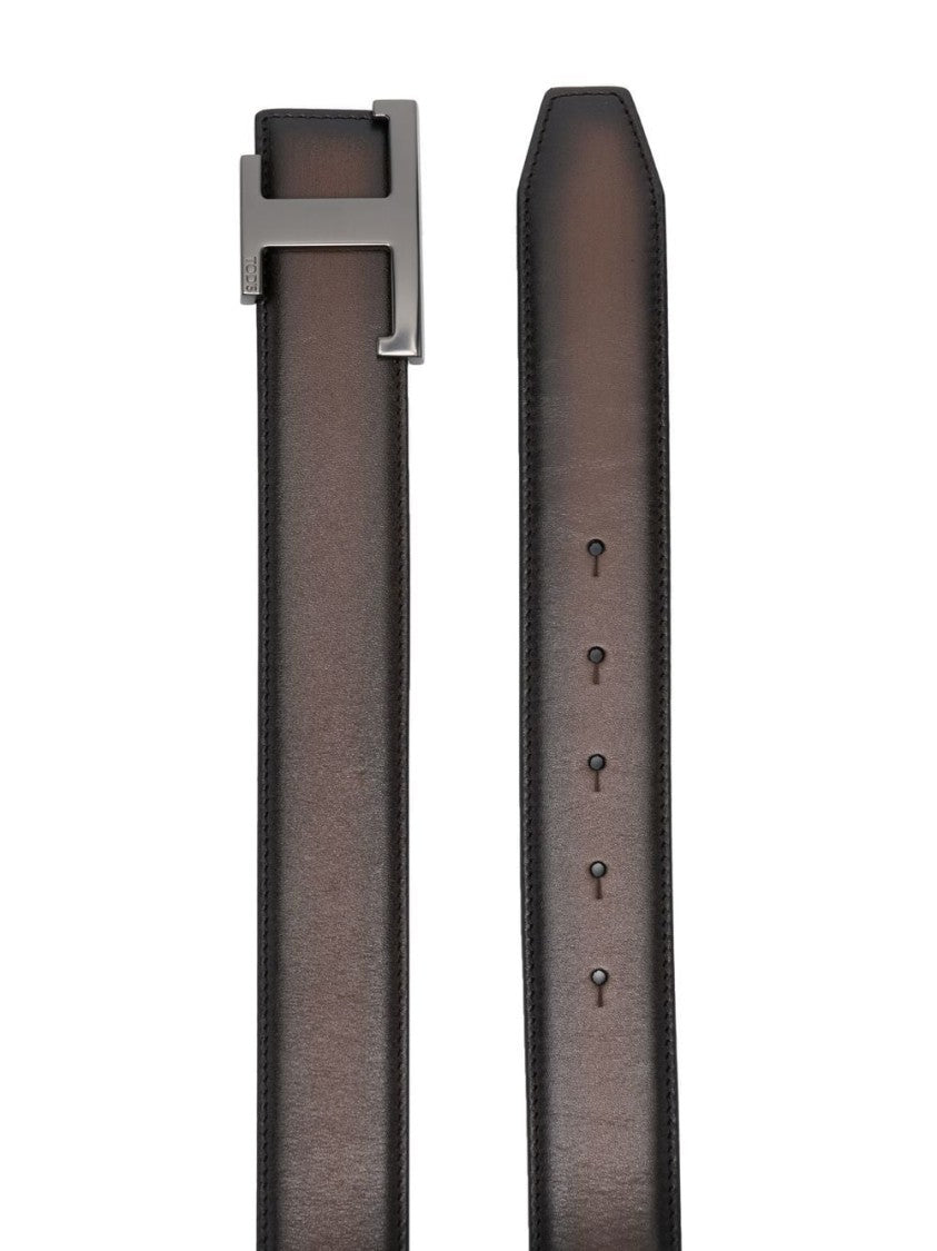 Tod's Brown Leather Belt With Prominent Logo Buckle