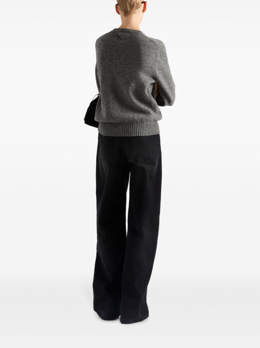 Prada High-Waisted Wide-Leg Jeans With Design
