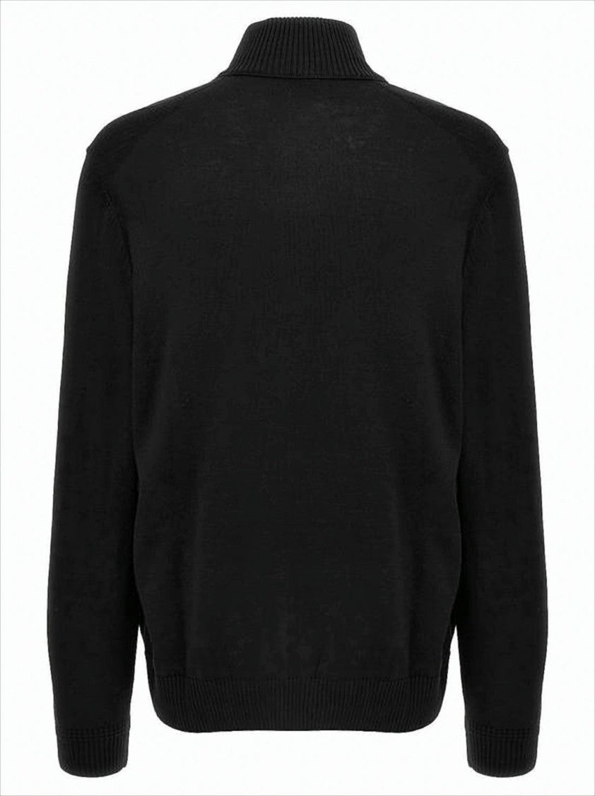 Hugo Boss Full-Zip Black Wool Cardigan With Ribbed Collar