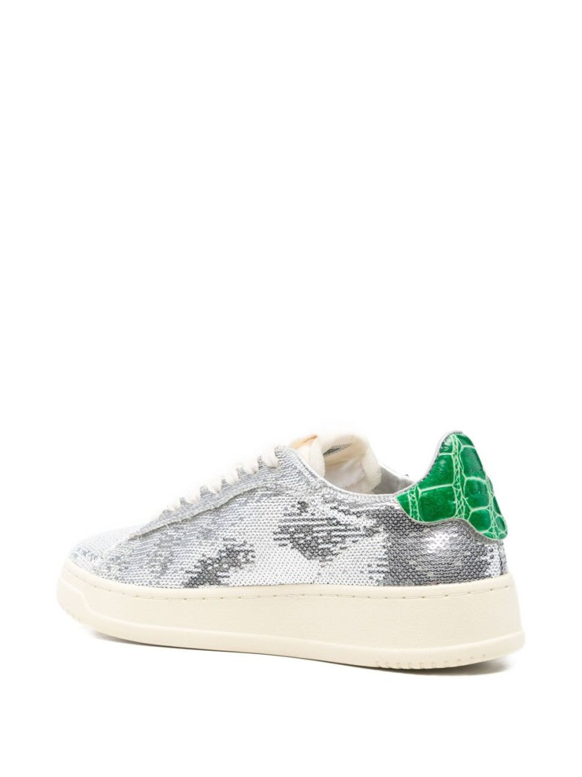 Autry Shiny Silver Sequin Low-Top Sneakers