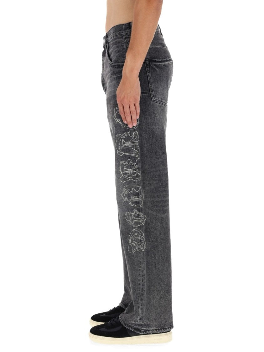 Purple Brand Straight-Leg Black Jeans With Gothic Lettering Detail