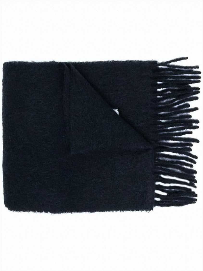 Marni Long Fringed Alpaca And Polyamide Scarf With Rectangular Patch