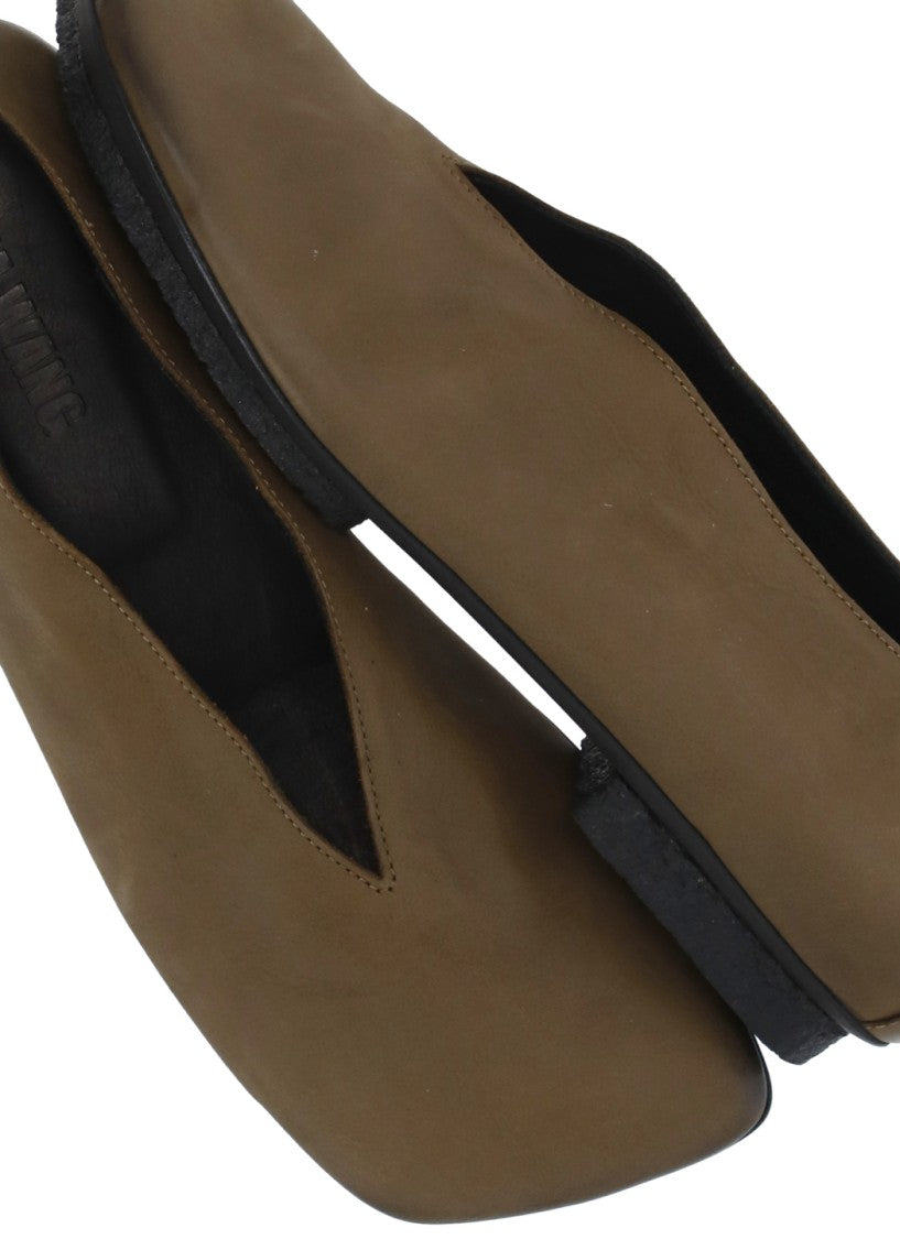 Uma Wang Olive Green Smooth Leather Ballet Shoes