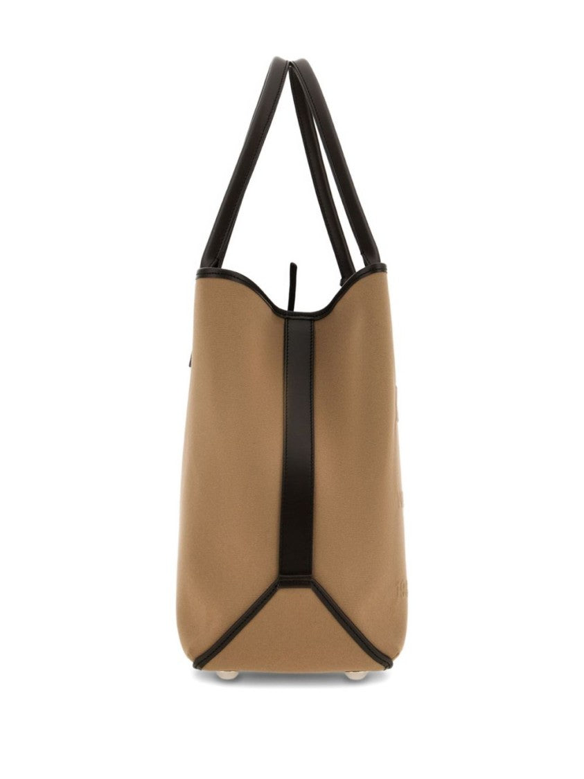 Hogan Shopper Bag In Beige Cotton-Calfskin Blend