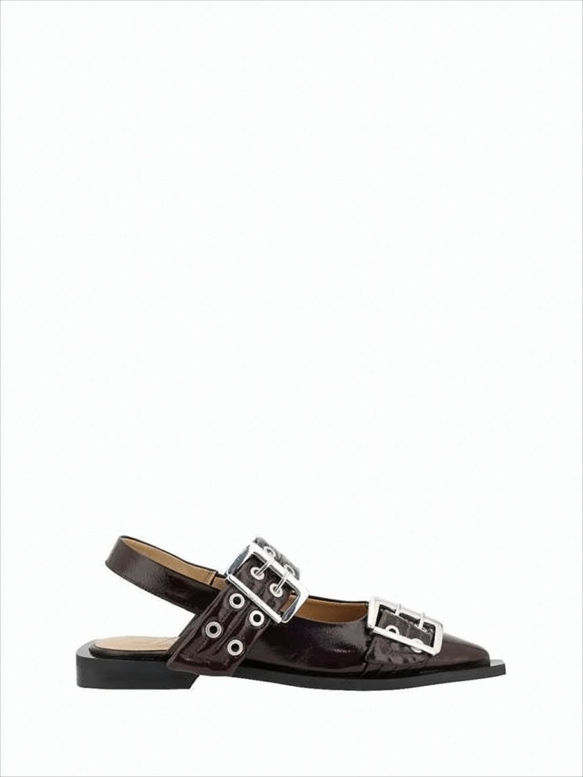 Ganni Sleek Slingback Flats With Pointed Toe And Bold Buckle Accents