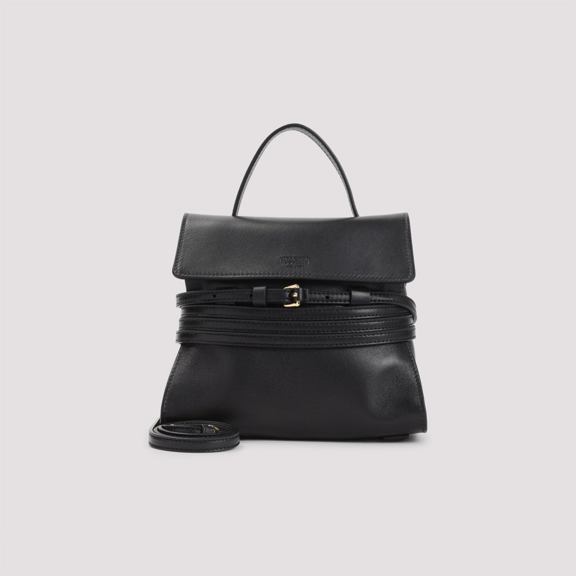 Moschino Structured Black Nappa Leather Handbag