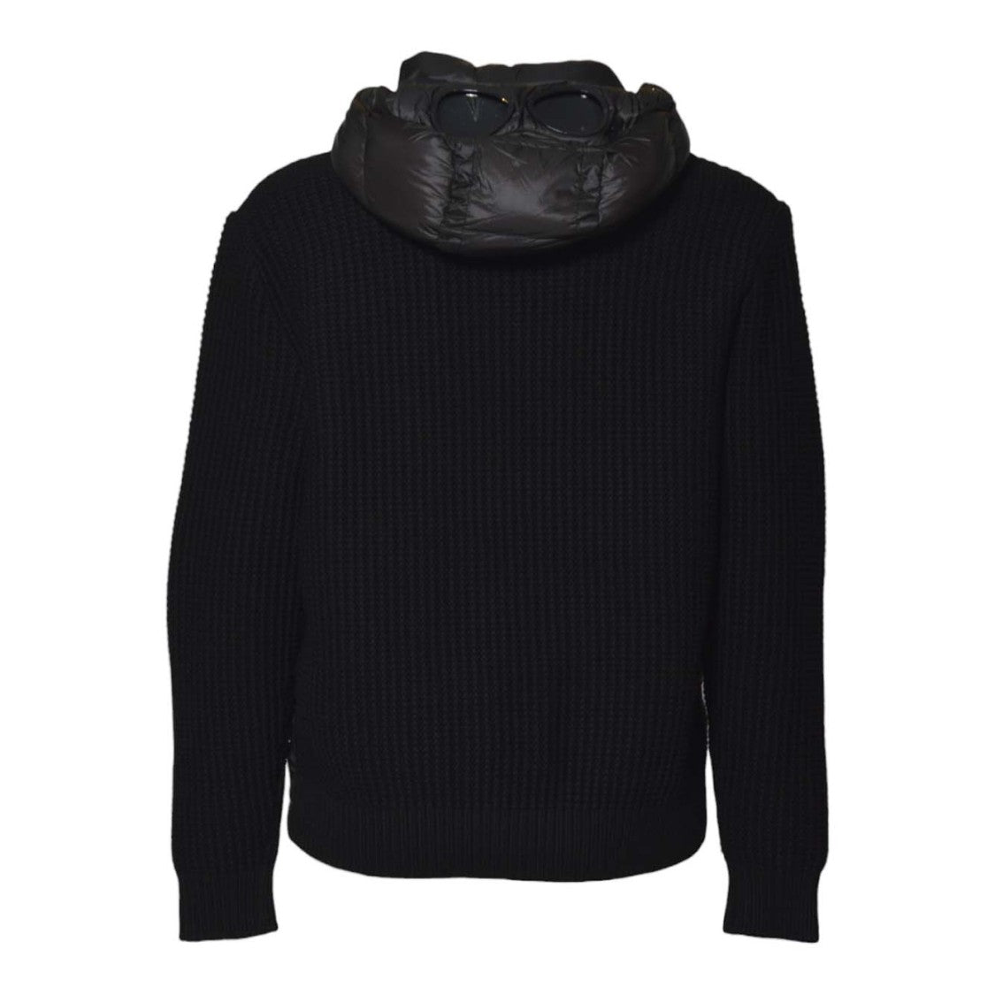 C.P. Company Padded Quilted Black Casual Jacket With Textured Knit Sleeves