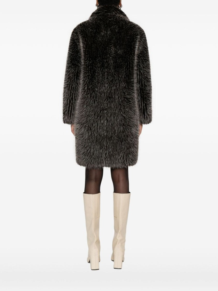 Valentini 1972 Brown Faux Fur Overcoat With Relaxed Silhouette
