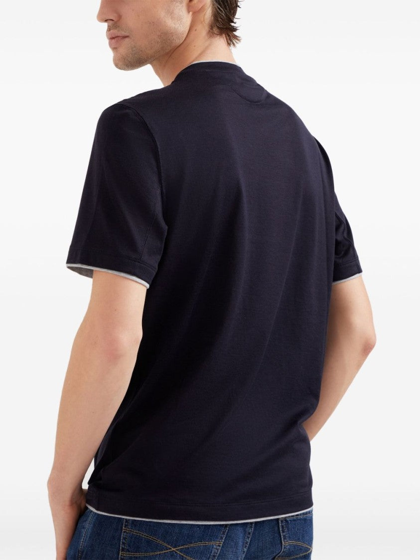 Brunello Cucinelli Short-Sleeved T-Shirt With Crew Neck And Contrasting Trim