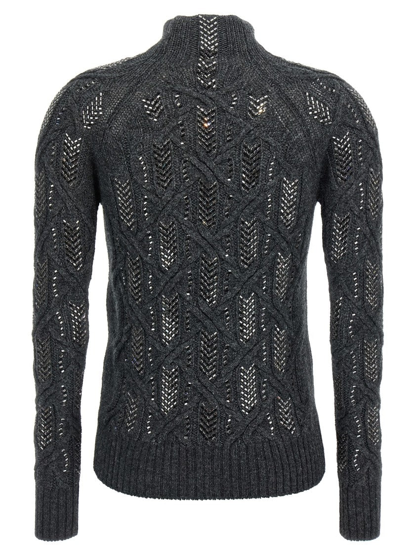 Ermanno Scervino Crystal Appliqué Braided Sweater With High Neckline