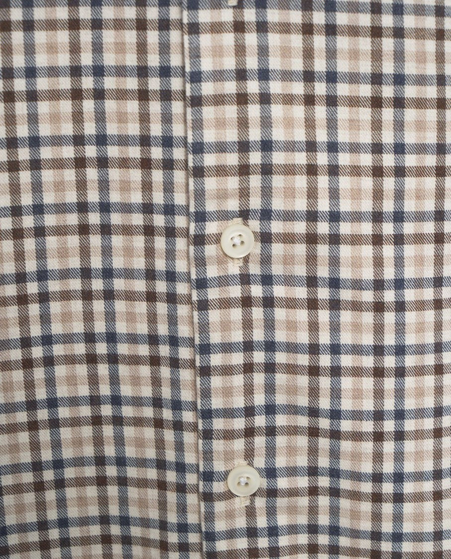 Bastoncino Beige Checkered Long-Sleeve Cotton Shirt With Button-Down Collar