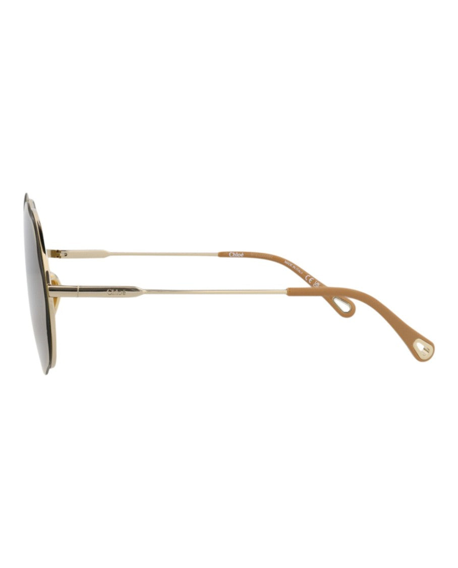 Chloé Round-Frame Metal Sunglasses With Wavy Design