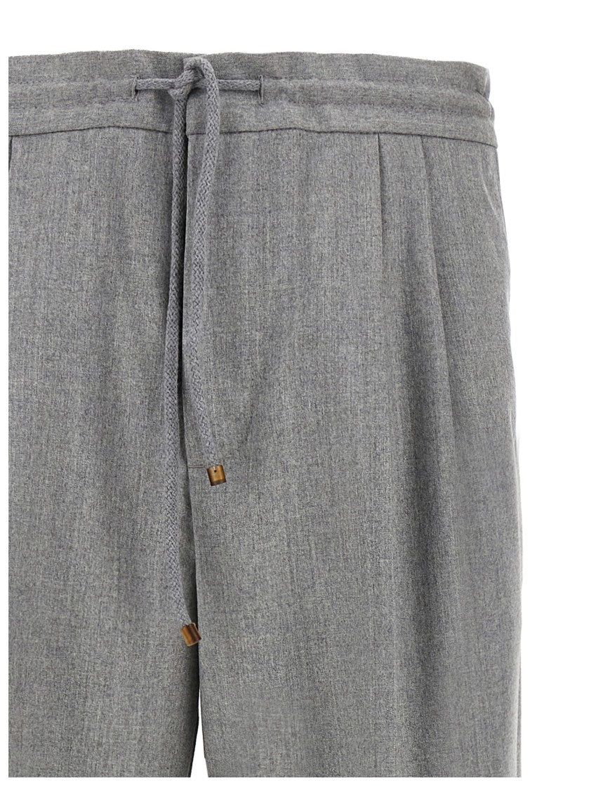 Brunello Cucinelli Wool Front Pleat Pants With Adjustable Waistband