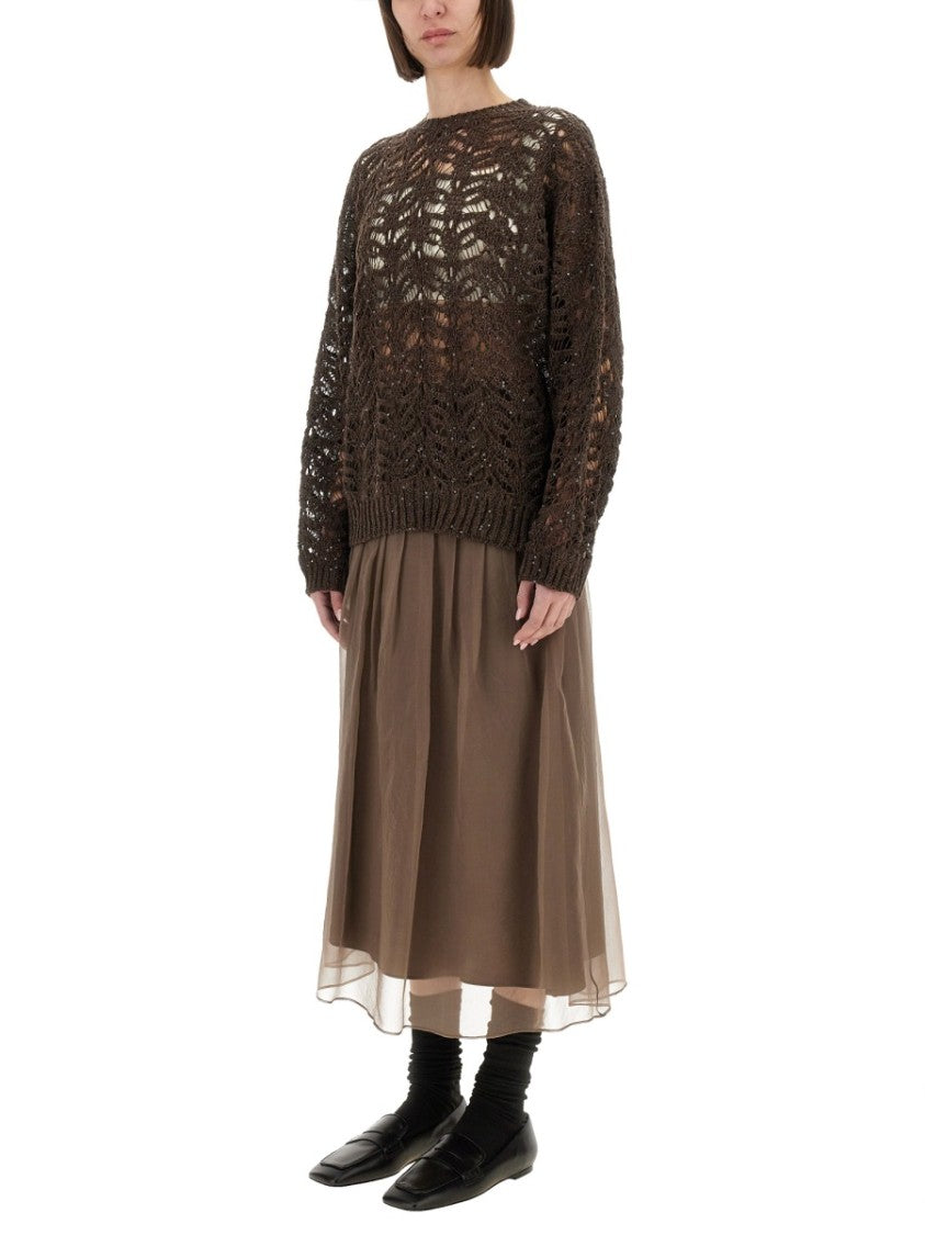 Brunello Cucinelli Foliage Lace Linen And Silk Diamond Knit