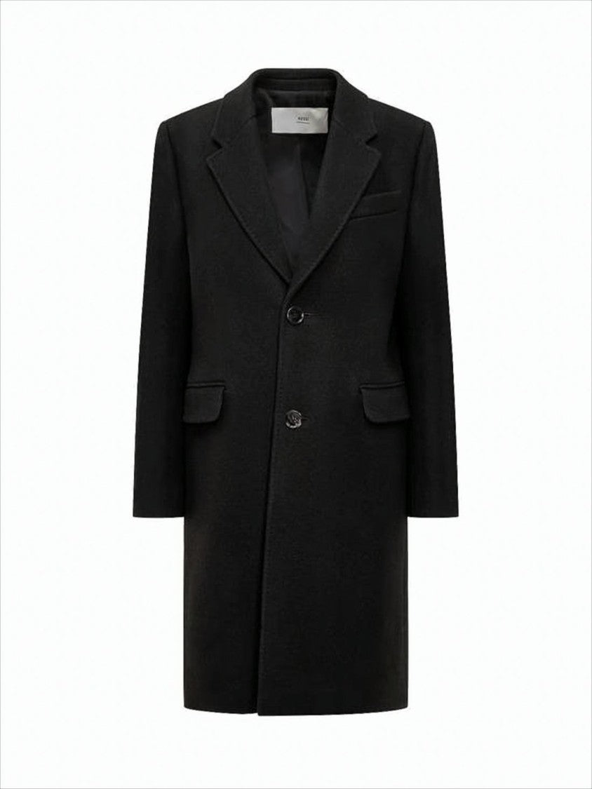 Ami Tailored Black Wool Coat With Notched Lapels