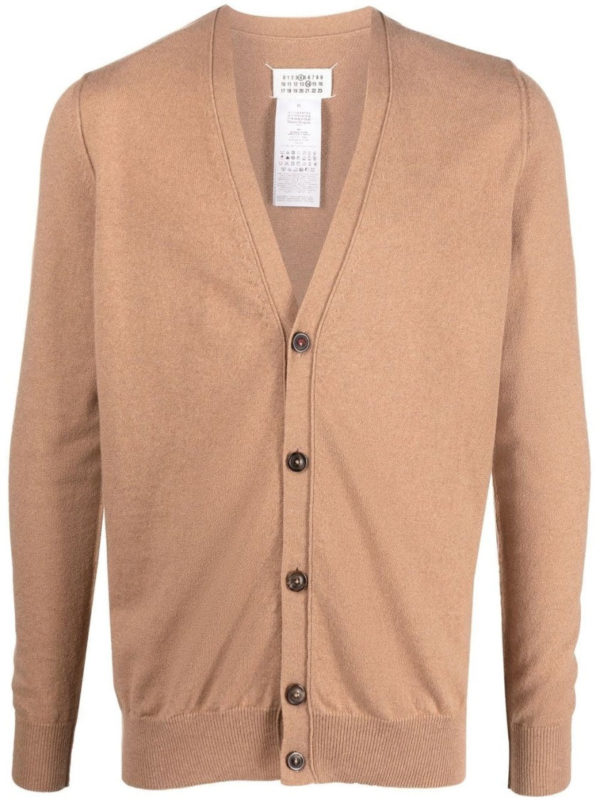 Maison Margiela Brown Cashmere V-Neck Pullover Sweater With Button-Down Front