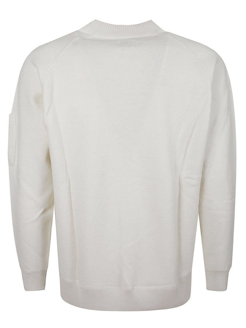 C.P. Company Minimalist White Sweater With Signature Detail