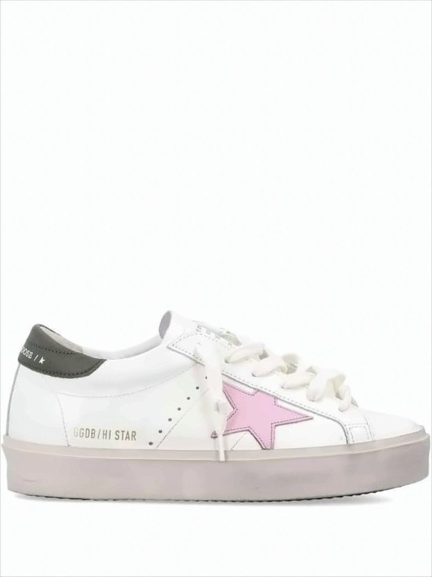 Golden Goose Low-Top White Leather And Suede Sneakers With Pink Star Detail