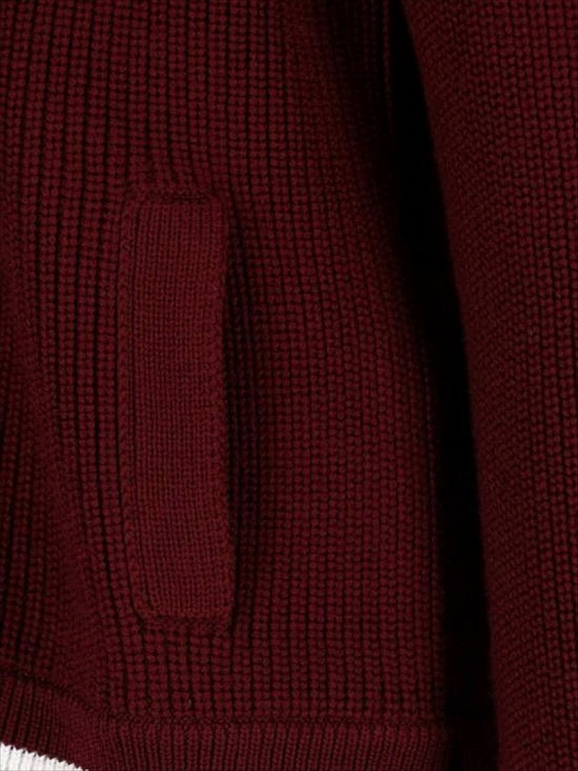 Gucci Burgundy Knit Cardigan With Ribbed Texture