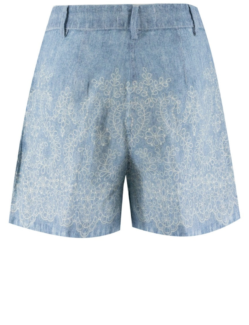 Ermanno Firenze Denim Pattern Linen Shorts