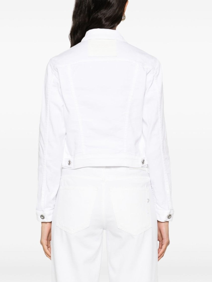 Dondup Cropped White Jacket With Classic Front Button Fastening
