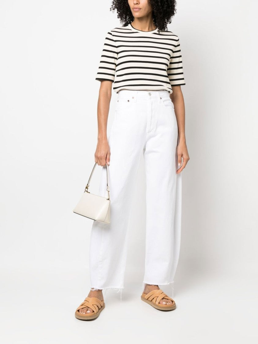 Jil Sander Fine Ribbed Striped T-Shirt With Logo Patch