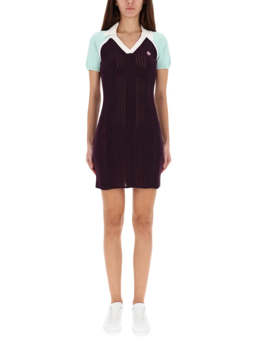 Casablanca Fitted Mini Dress In Ribbed Merino Wool With Contrast Collar