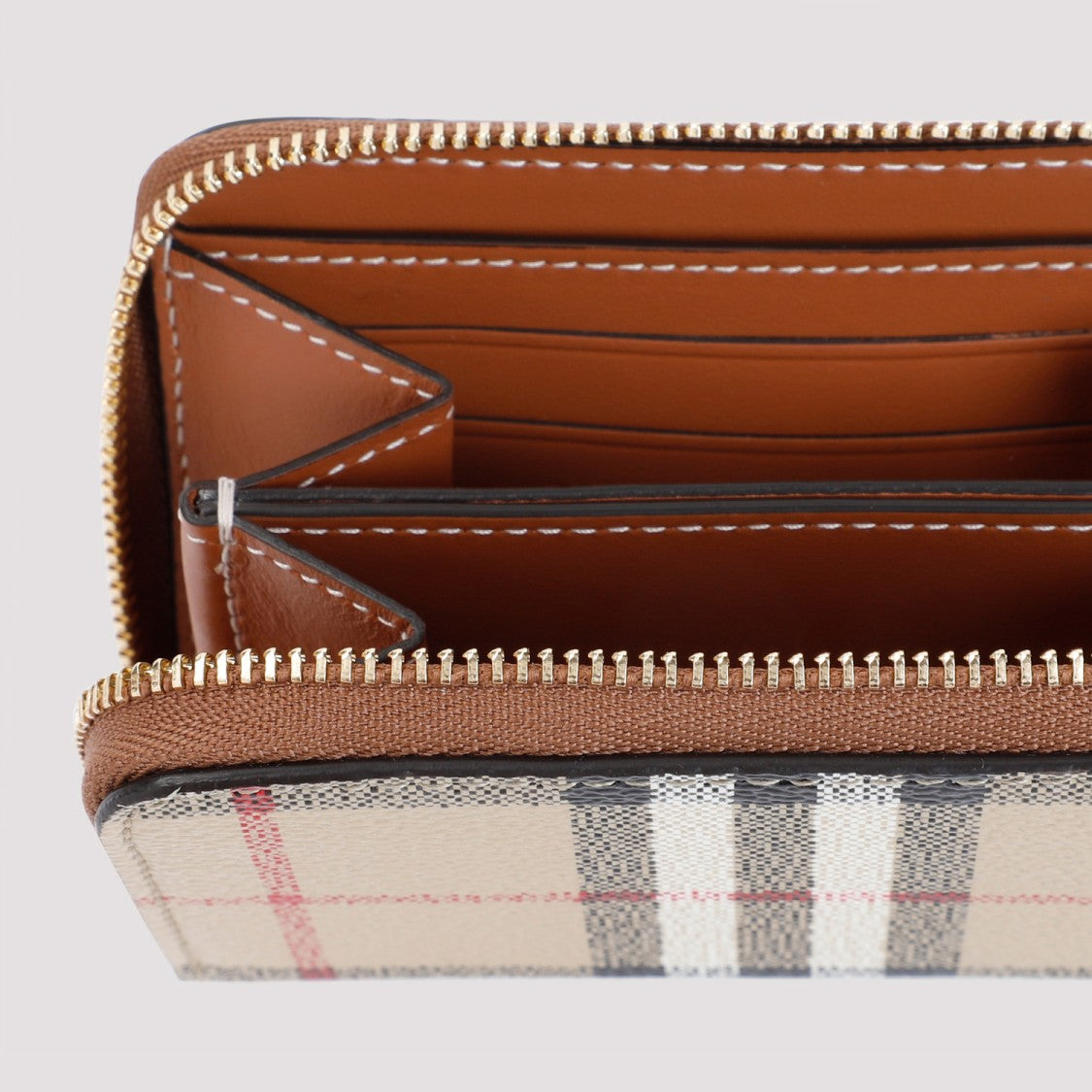 Burberry Structured Check Pattern Wallet With Zip Closure