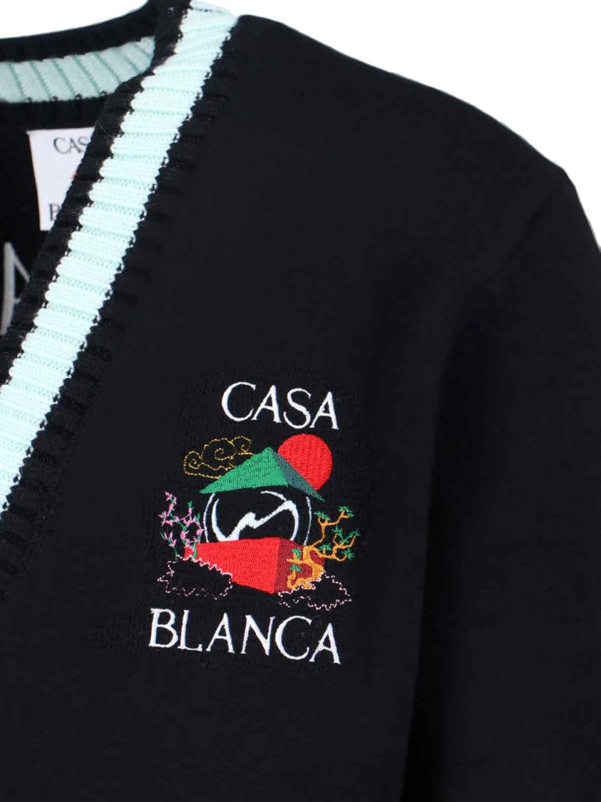 Casablanca "Casa Mountain Temple" Cardigan – Black And Light Blue