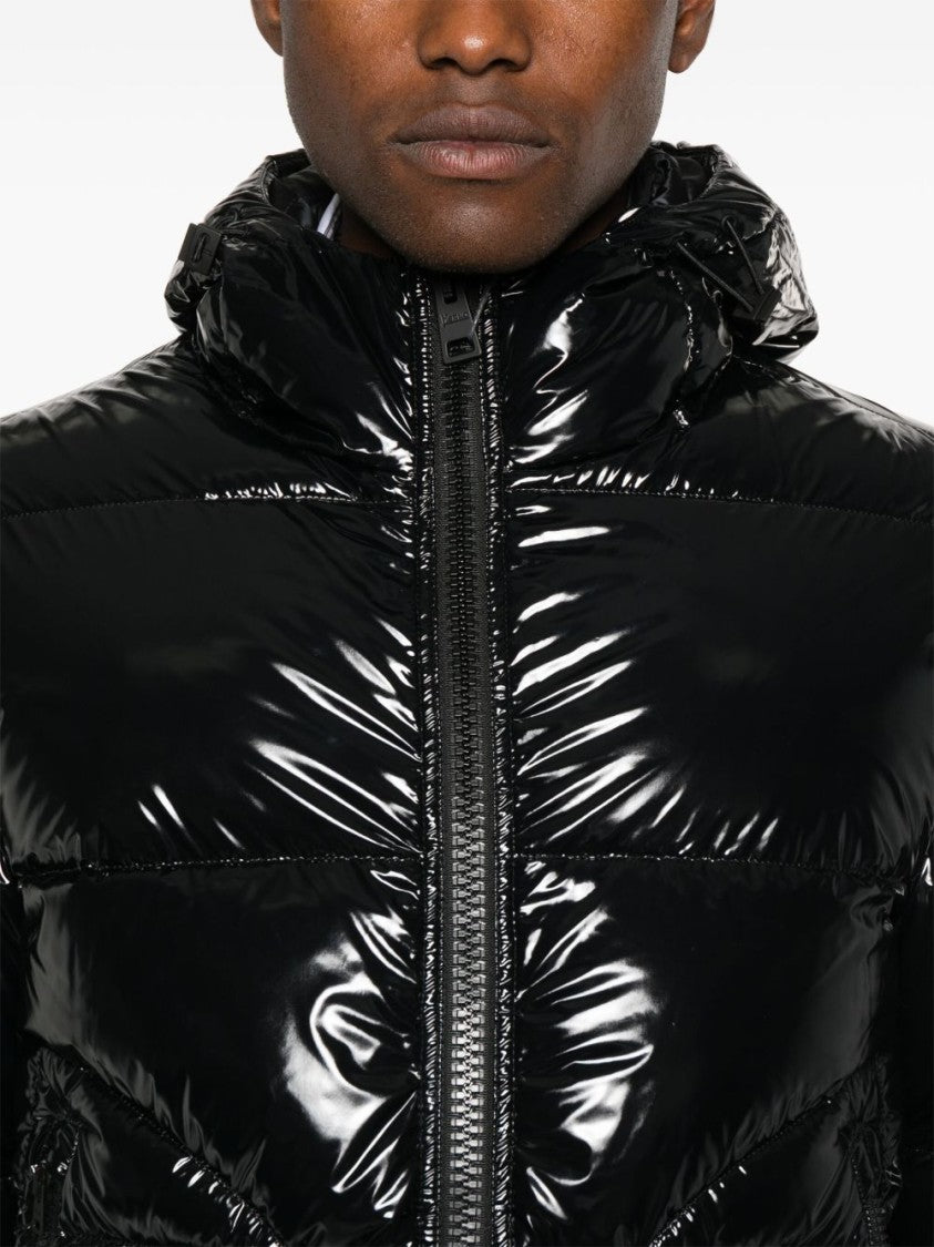 Herno Puffy Black Coat With High Collar And Glossy Finish