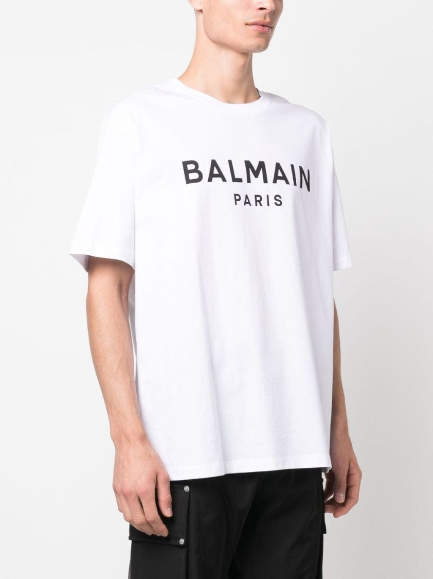 Balmain Relaxed Fit White T-Shirt With Bold Black Lettering