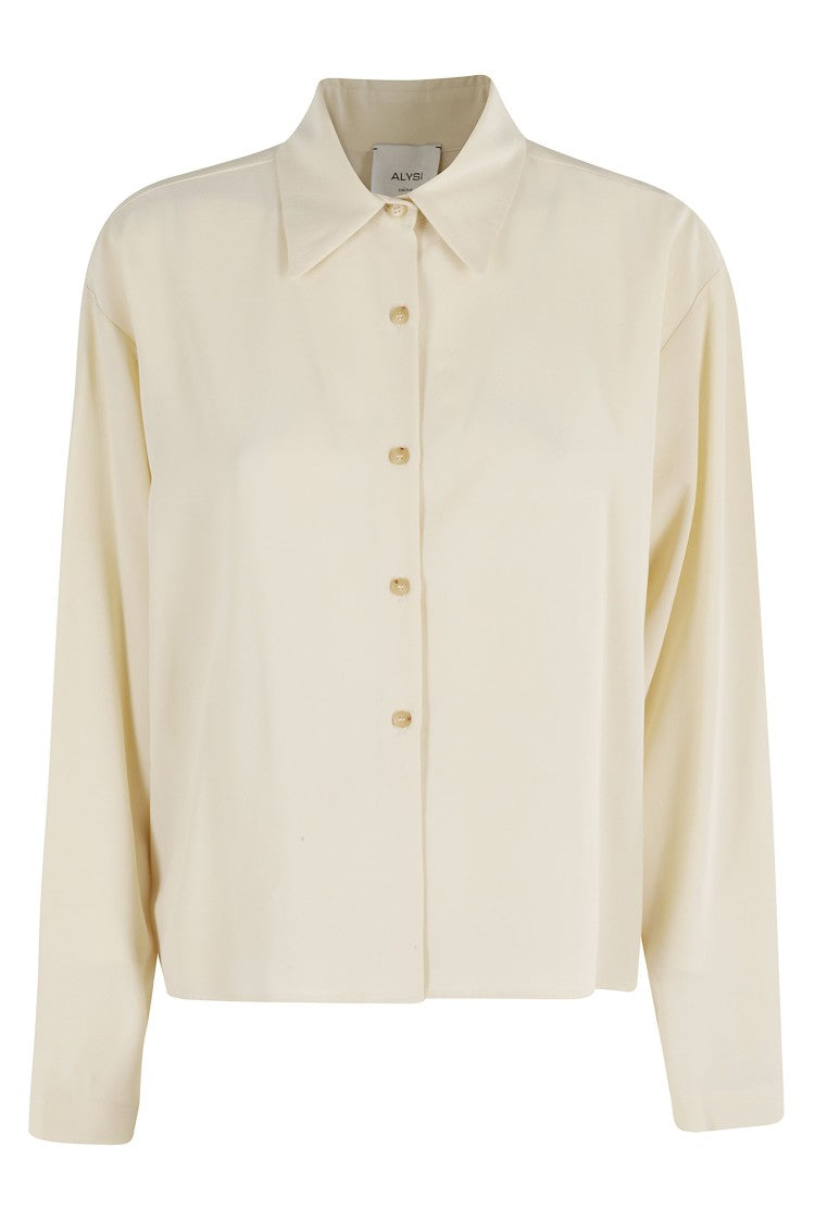 Alysi Butter Silk Shirt With Classic Collar And Boxy Silhouette