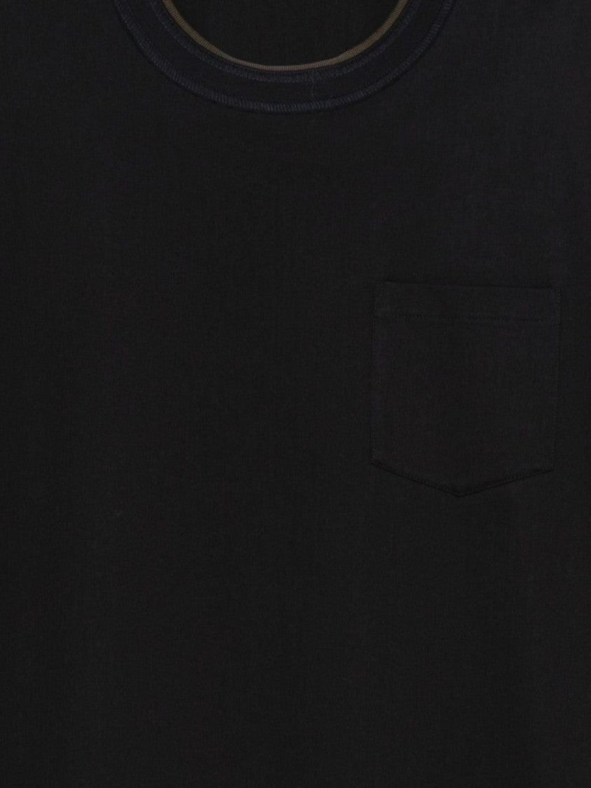 Sacai Long-Sleeve Shirt With Contrasting Olive Green Sleeves And Ribbed Cuffs