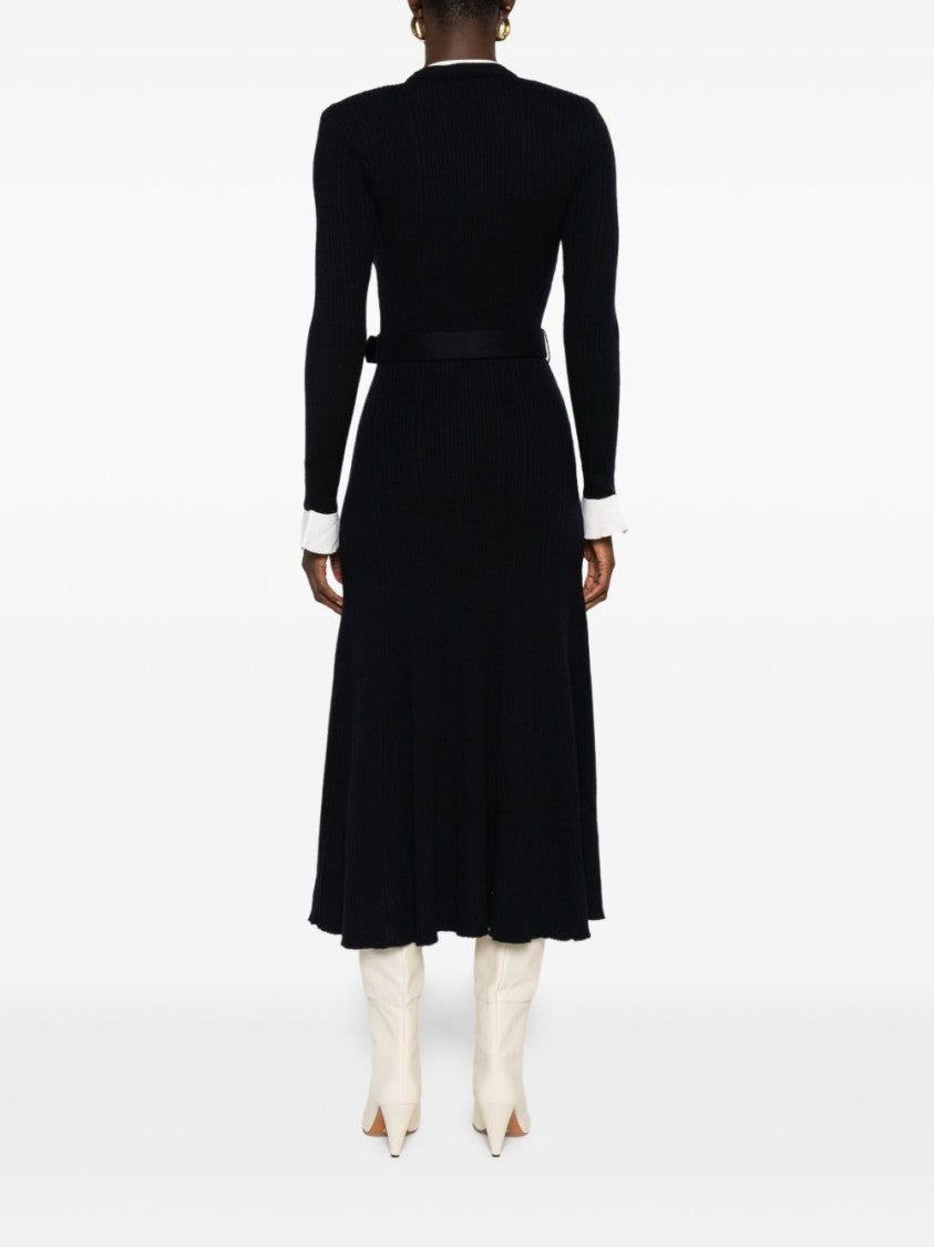 Self-Portrait Navy Viscose Knit Midi Dress
