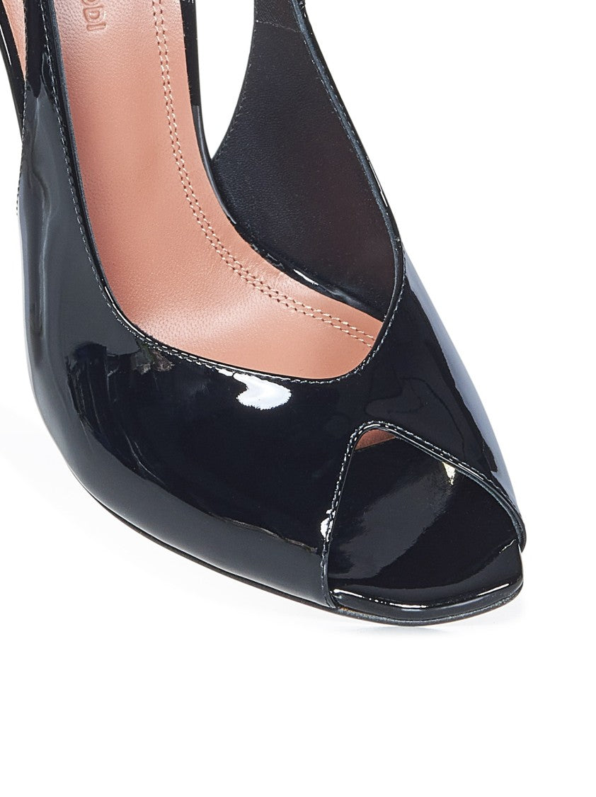 Amina Muaddi Peep Toe Slingback Pumps
