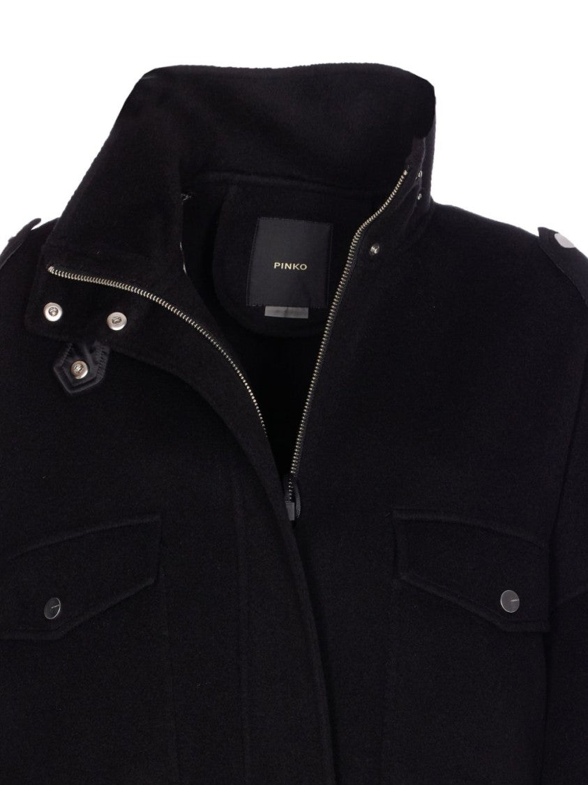 Pinko Wool Blend Short Coat With Stand Collar