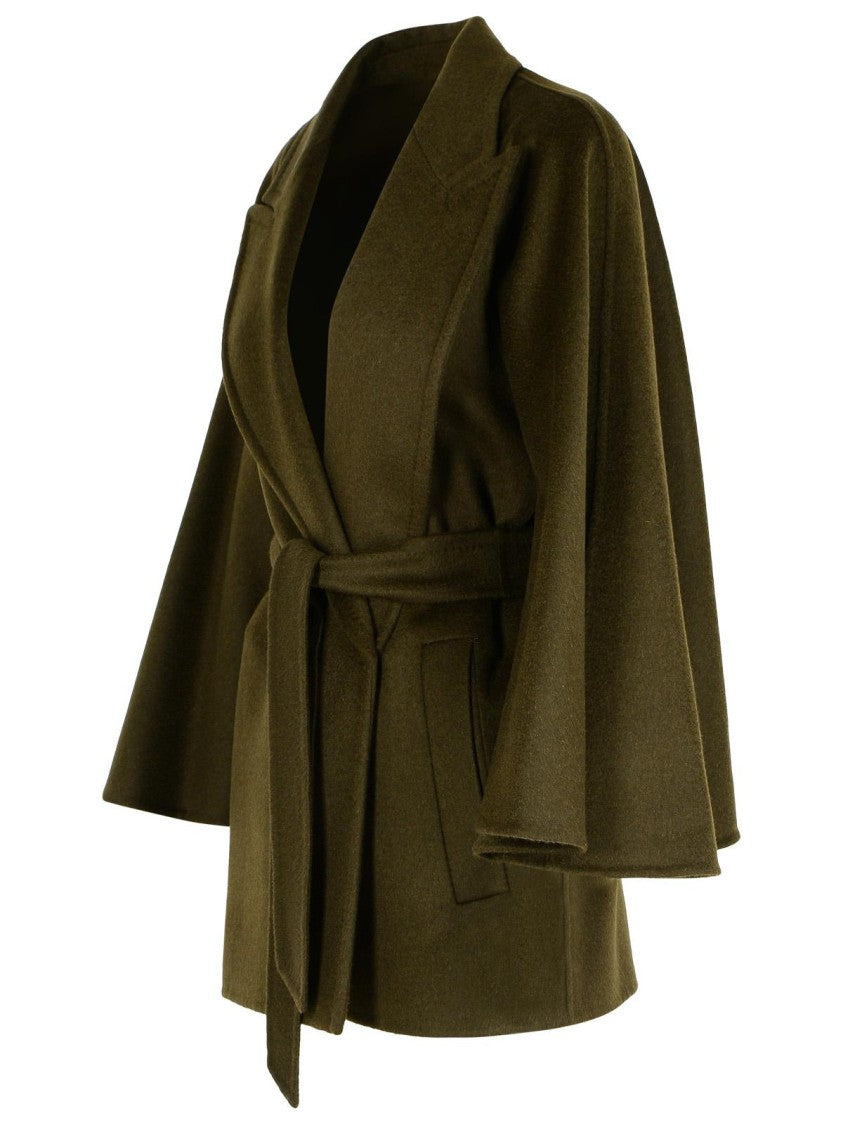 Max Mara 'Verna' Camel Coat With Moss Green Belt